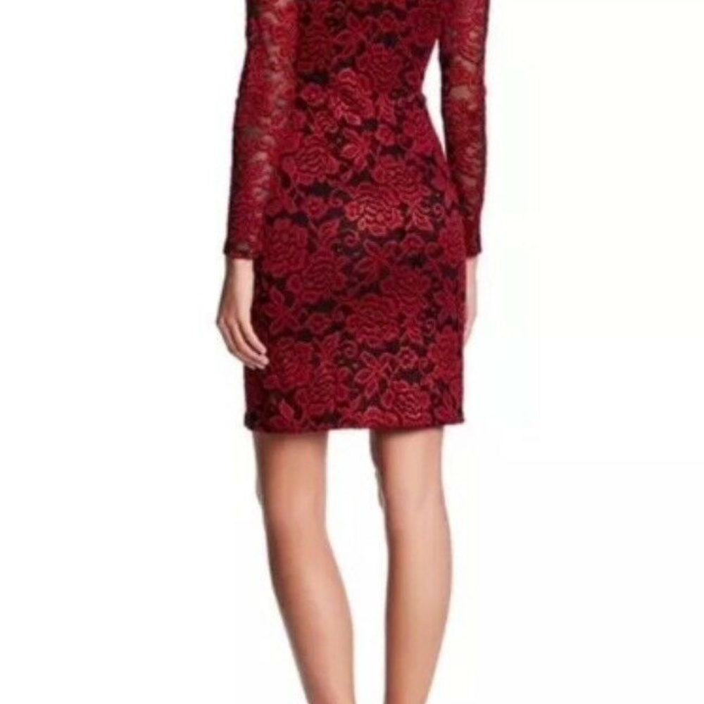 Eliza J Lace Long Sleeve Red Black Lace Cocktail 6